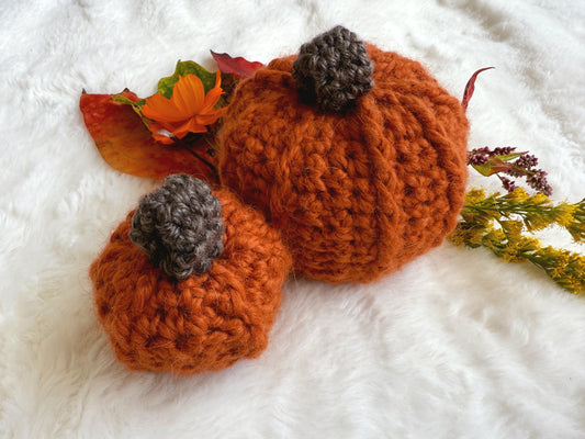 orange bar stitch crochet pumpkins in two sizes for fall decor