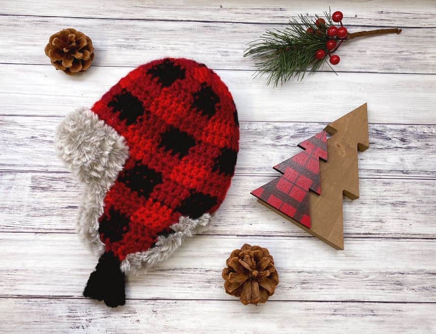 Plaid Crochet Aviator Hat