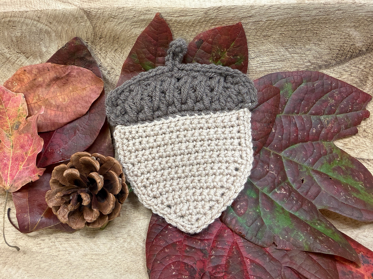Crochet Acorn Coaster & Applique Pattern PDF